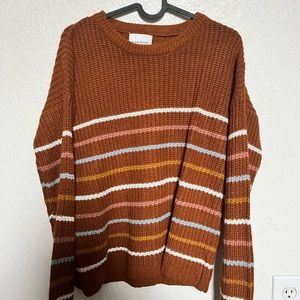 Pink Rose burnt orange striped rubbed sweater